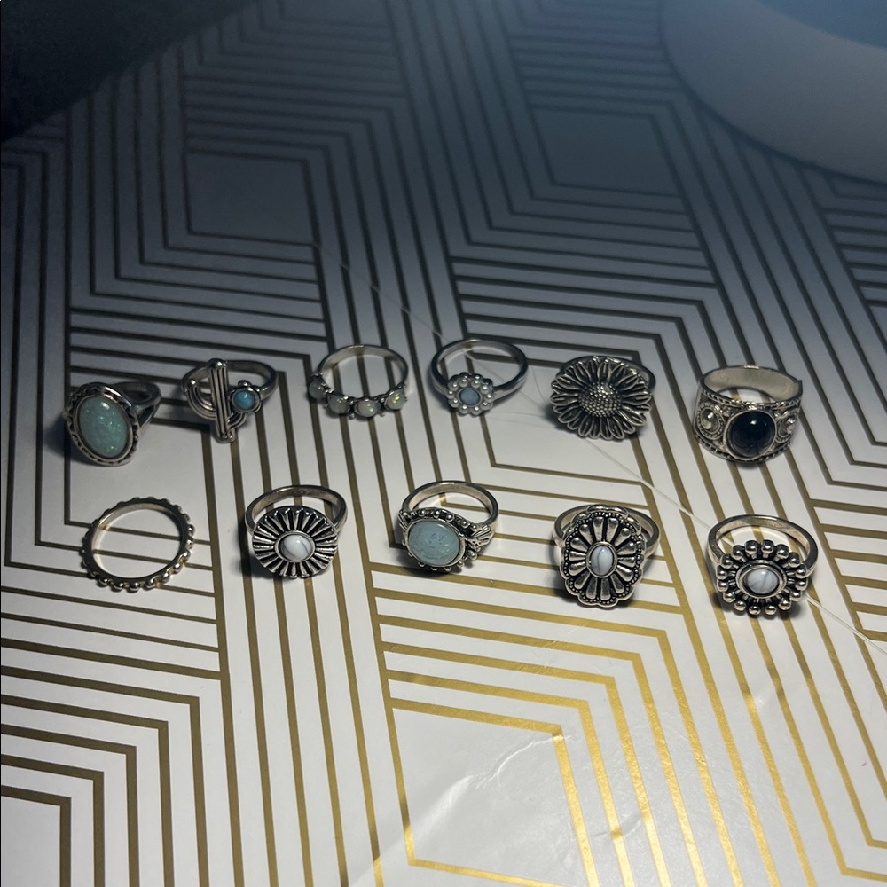 Sterling-Style Mixed Silver and Turquoise Accent Women's Ring Set